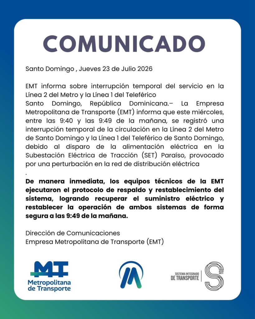 EMT atribuye a falla eléctrica la interrupción temporal en el Metro y el Teleférico